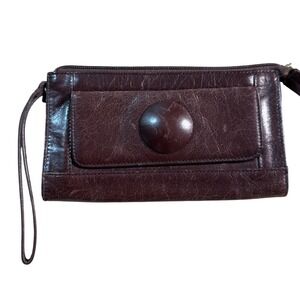 Vintage Hobo International Brown Leather‎ Organizer Wristlet Wallet Clutch Brown